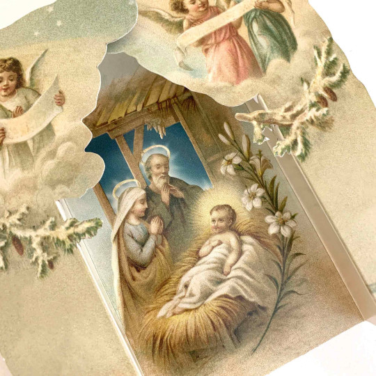 3D Standing Angels and Nativity Scene Christmas Card